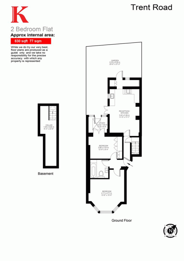 Floor Plan Image for 2 Bedroom Flat for Sale in Trent Road, SW2