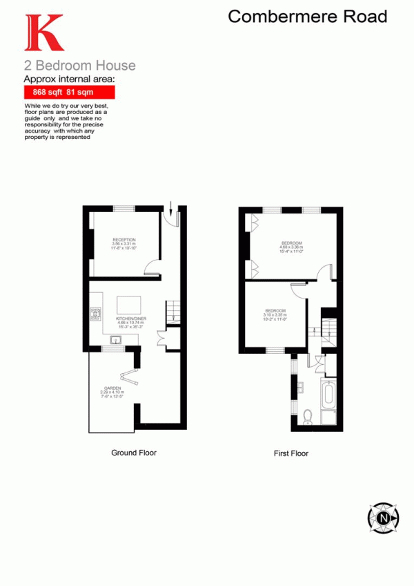 Floor Plan Image for 2 Bedroom Property for Sale in Combermere Road, SW9