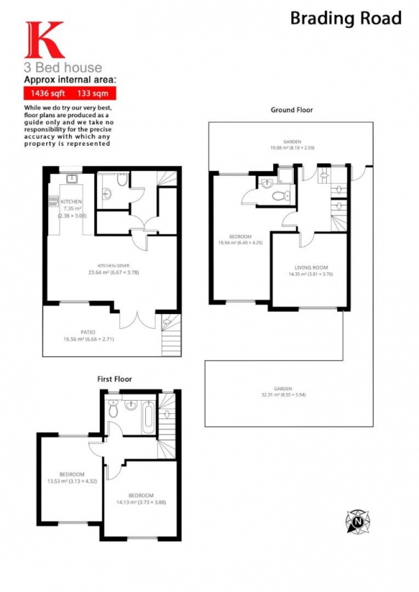 Floor Plan for 3 Bedroom Property for Sale in Brading Road, SW2, SW2, 2AP -  &pound775,000