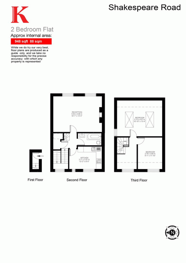 Floor Plan Image for 2 Bedroom Flat for Sale in Shakespeare Road, SE24