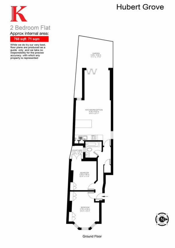 Floor Plan Image for 2 Bedroom Flat for Sale in Hubert Grove, SW9