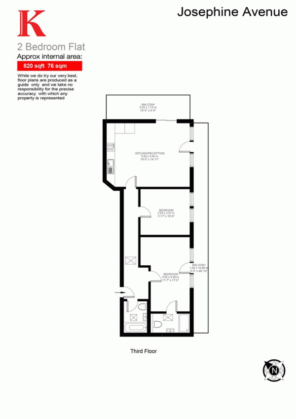 Floor Plan for 2 Bedroom Penthouse for Sale in Josephine Avenue, SW2, SW2, 2JG -  &pound650,000