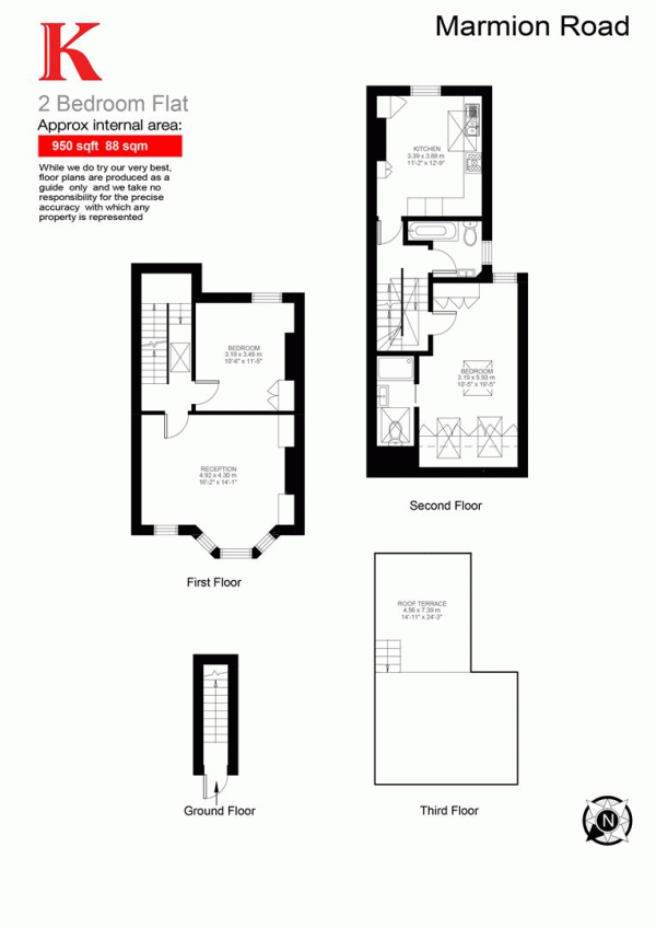 Floor Plan Image for 2 Bedroom Flat for Sale in Marmion Road, SW11