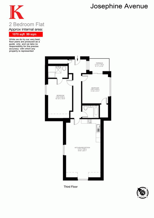 Floor Plan for 2 Bedroom Flat for Sale in Josephine Avenue, SW2, SW2, 2JG -  &pound625,000