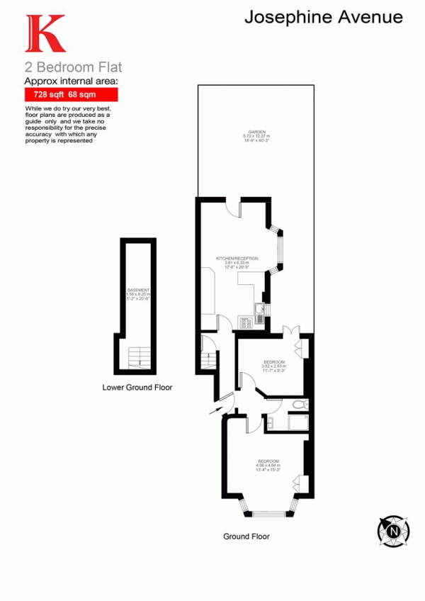 Floor Plan Image for 2 Bedroom Flat for Sale in Josephine Avenue, SW2