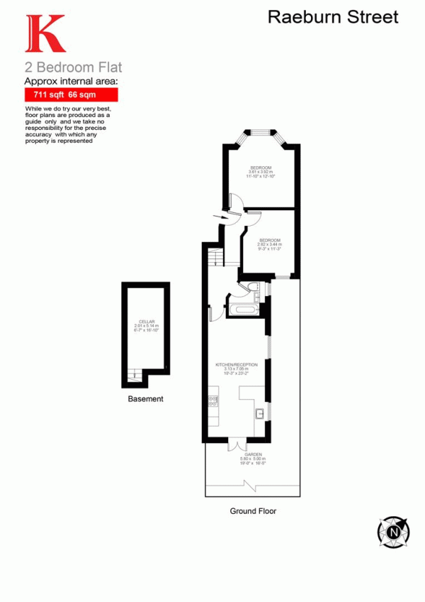 Floor Plan for 2 Bedroom Flat for Sale in Raeburn Street, SW2, SW2, 5QT -  &pound650,000