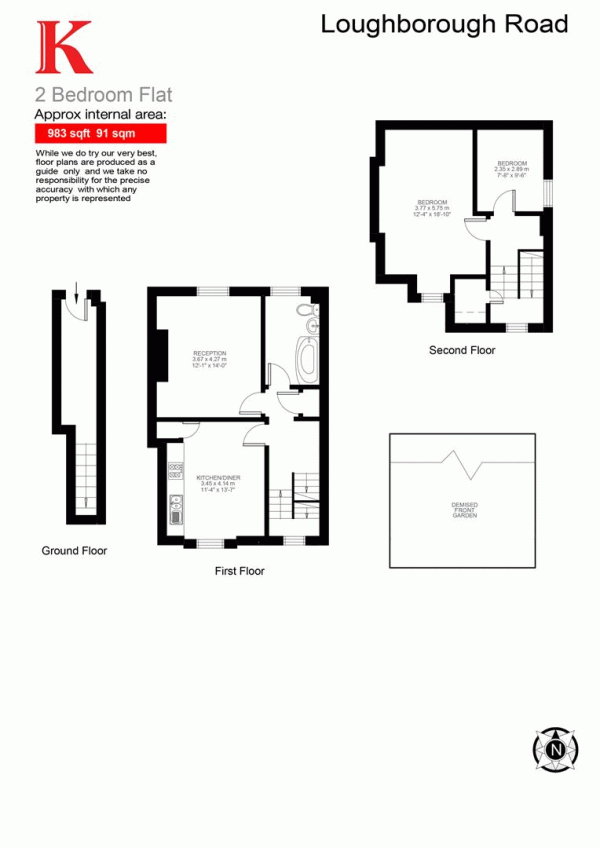 Floor Plan Image for 2 Bedroom Maisonette for Sale in Loughborough Road, SW9