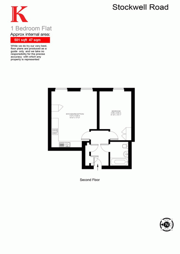 Floor Plan for 1 Bedroom Flat for Sale in Stockwell Road, SW9, SW9, 9AU -  &pound350,000