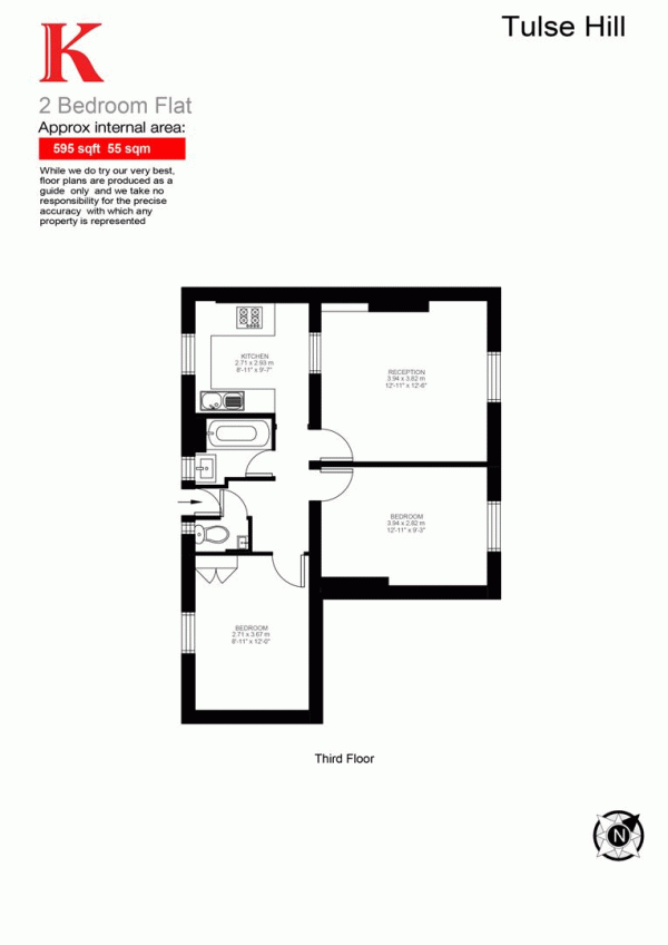 Floor Plan for 2 Bedroom Flat for Sale in Tulse Hill, SW2, SW2, 2HX -  &pound350,000