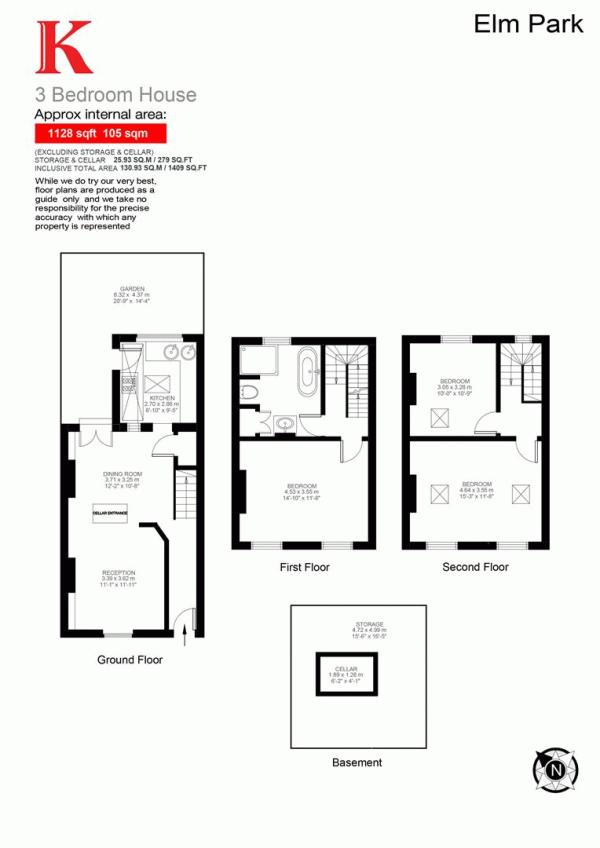 Floor Plan Image for 3 Bedroom Property for Sale in Elm Park, SW2