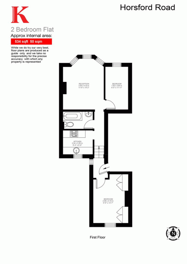 Floor Plan Image for 2 Bedroom Flat for Sale in Horsford Road, SW2