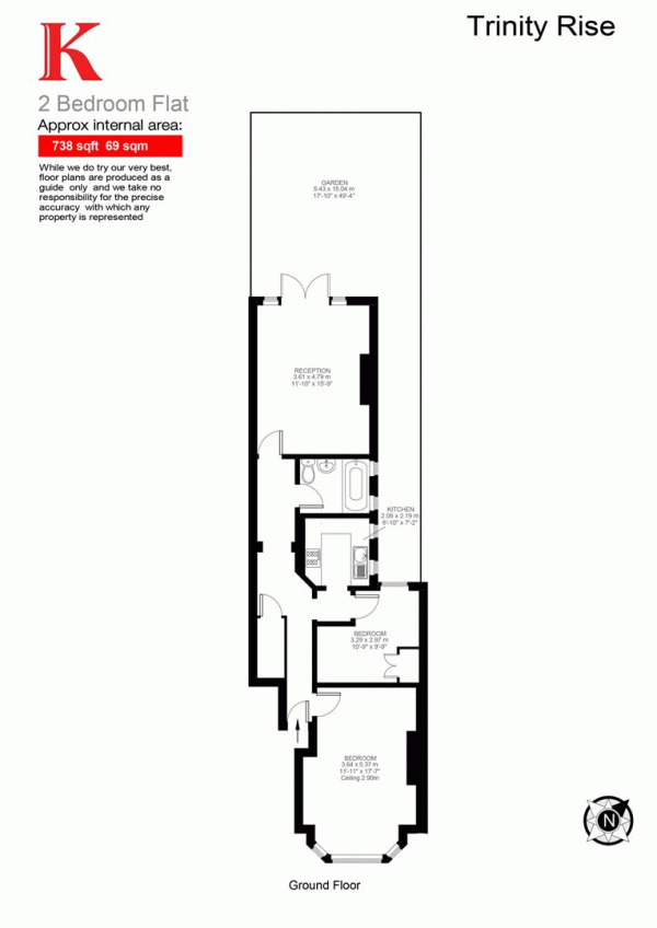 Floor Plan Image for 2 Bedroom Flat for Sale in Trinity Rise, SW2