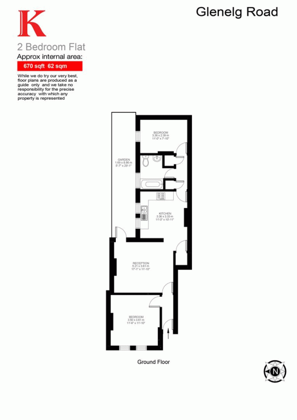 Floor Plan for 2 Bedroom Flat for Sale in Glenelg Road, SW2, SW2, 5JU -  &pound525,000