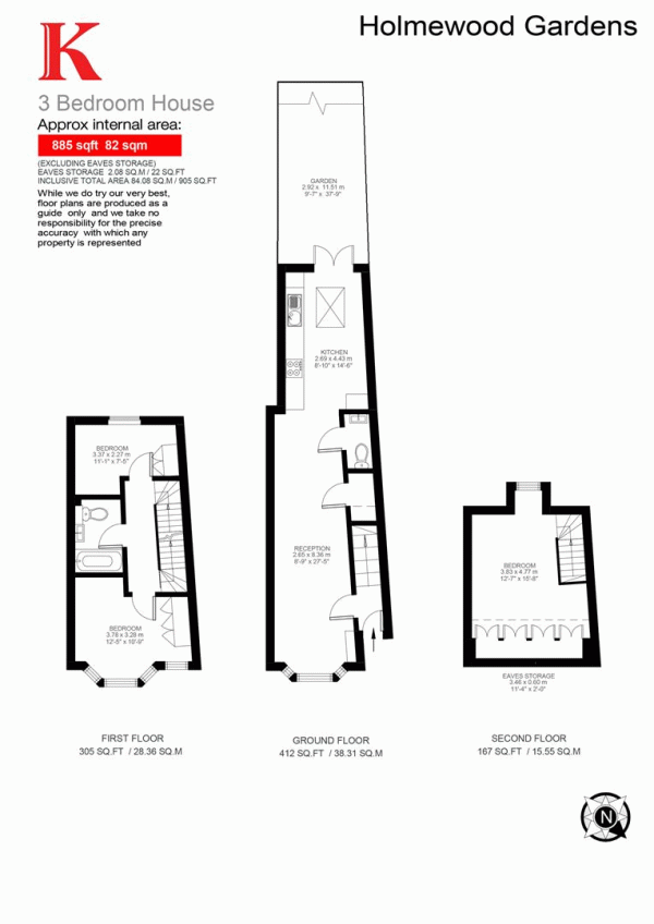 Floor Plan Image for 3 Bedroom Property for Sale in Holmewood Gardens, SW2