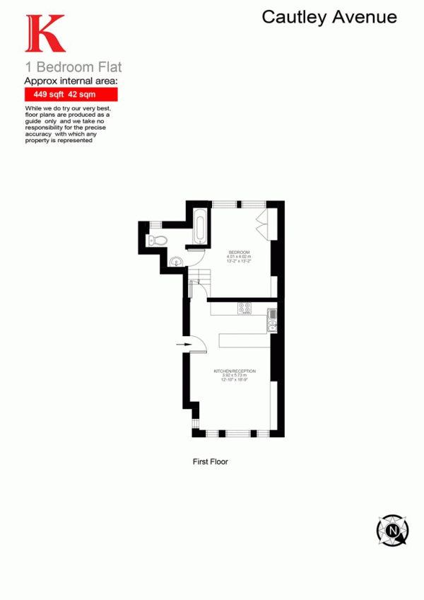 Floor Plan for 1 Bedroom Flat for Sale in Cautley Avenue, SW4, SW4, 9HU -  &pound399,999