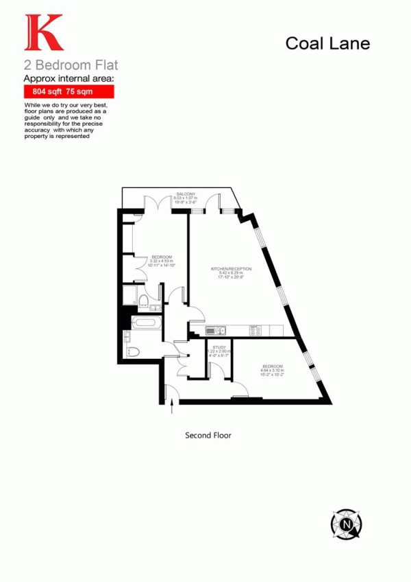 Floor Plan for 2 Bedroom Flat for Sale in Coal Lane, SW9, SW9, 8FZ -  &pound600,000