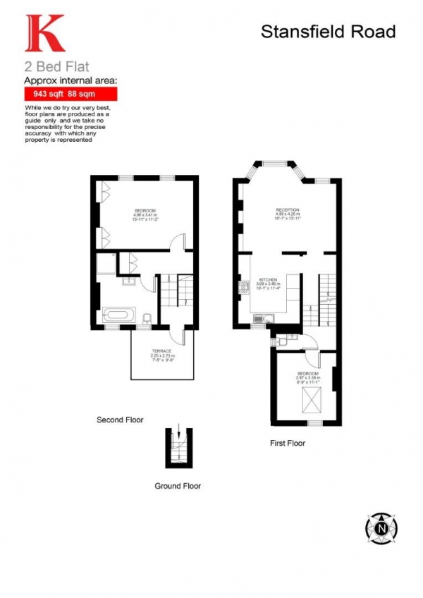 Floor Plan for 2 Bedroom Maisonette for Sale in Stansfield Road, SW9, SW9, 9RZ -  &pound750,000