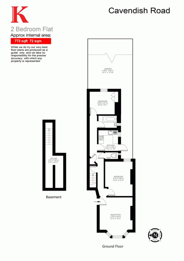 Floor Plan Image for 2 Bedroom Flat for Sale in Cavendish Road, SW12