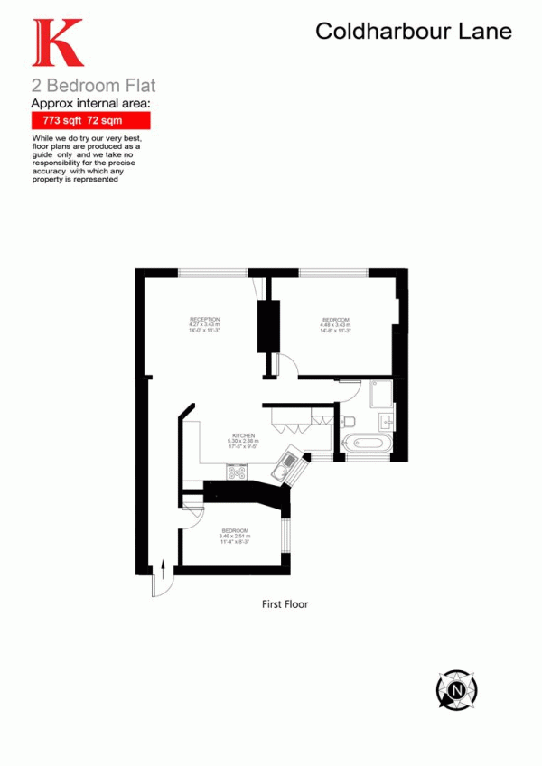 Floor Plan for 2 Bedroom Flat for Sale in Coldharbour Lane, SW9, SW9, 8LE -  &pound575,000