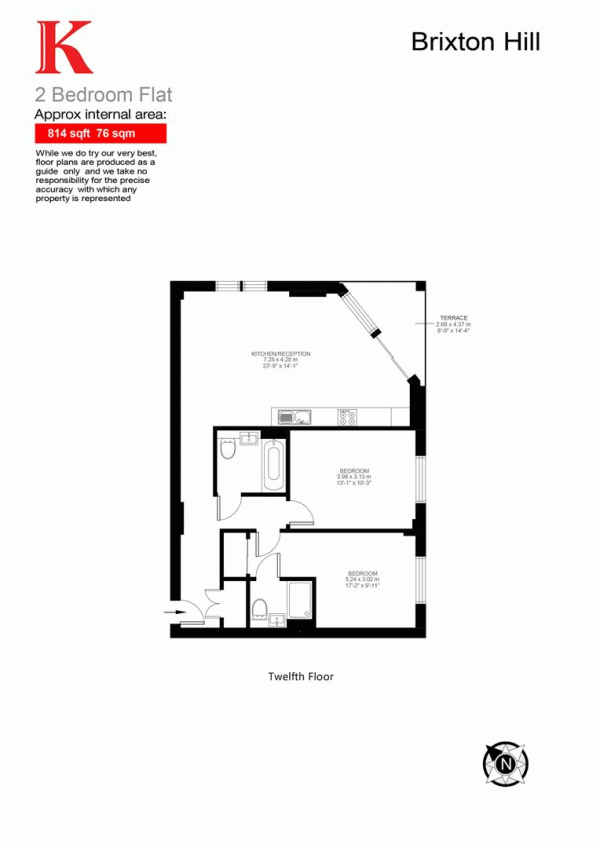 Floor Plan for 2 Bedroom Penthouse for Sale in Somerset House, SW2, SW2, 1EG -  &pound699,950