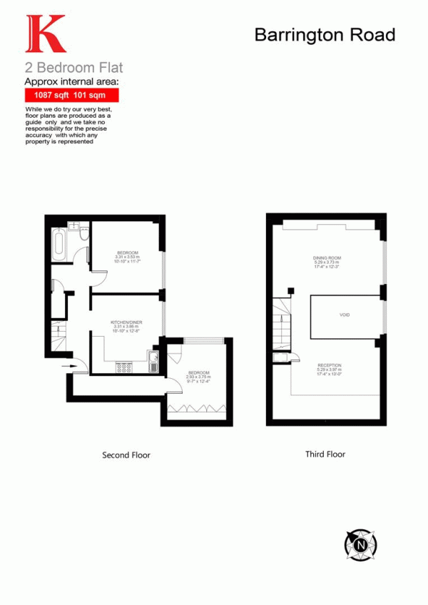 Floor Plan for 2 Bedroom Flat for Sale in Barrington Road, SW9, SW9, 7JG -  &pound635,000