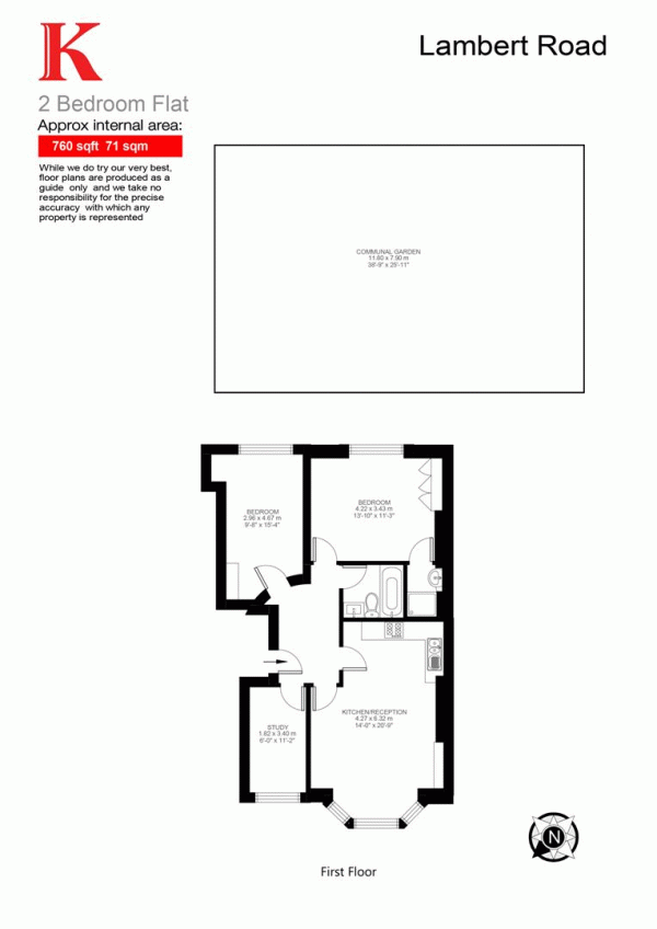 Floor Plan Image for 2 Bedroom Flat for Sale in Lambert Road, SW2