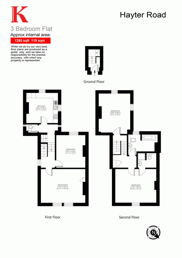 Floor Plan for 3 Bedroom Flat for Sale in Hayter Road, SW2, SW2, 5AS -  &pound699,950