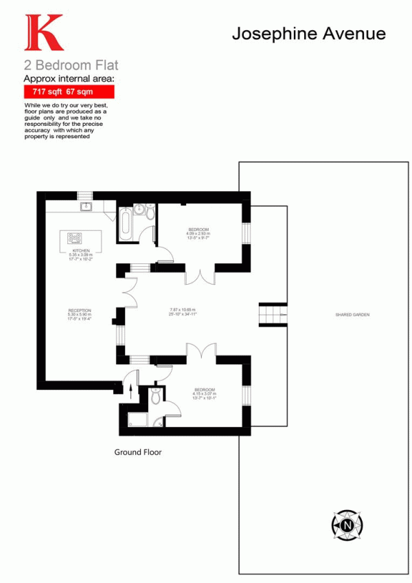 Floor Plan for 2 Bedroom Flat for Sale in Josephine Avenue, SW2, SW2, 2JU -  &pound699,950