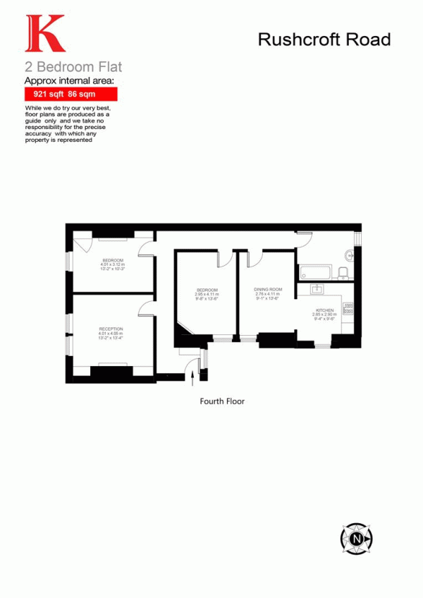 Floor Plan Image for 2 Bedroom Flat for Sale in Rushcroft Road, SW2