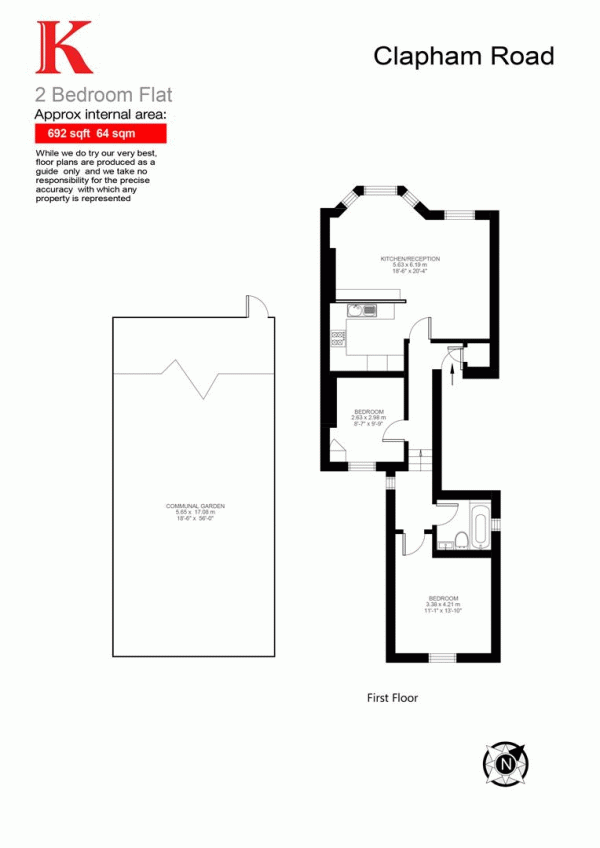 Floor Plan Image for 2 Bedroom Flat for Sale in Clapham Road, SW9