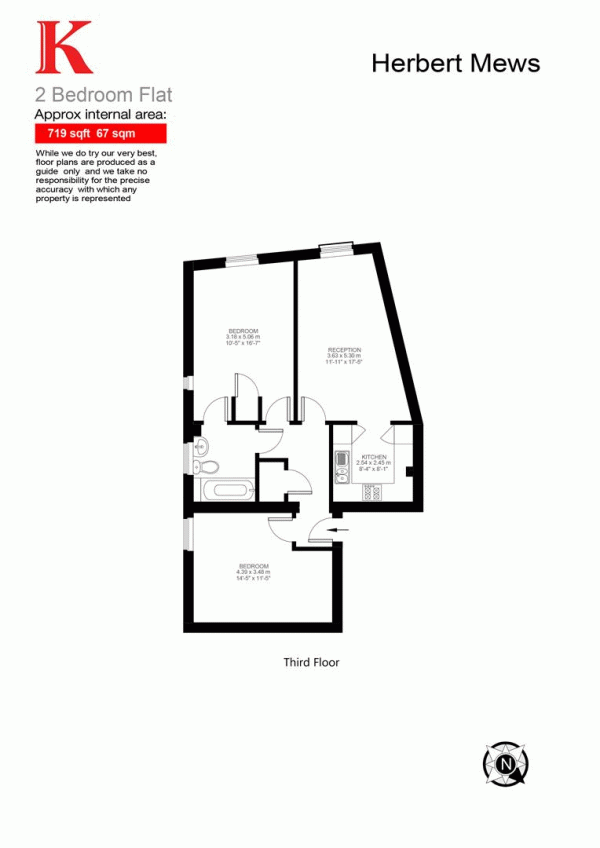 Floor Plan for 2 Bedroom Flat for Sale in Herbert Mews, SW2, SW2, 2YG -  &pound485,000