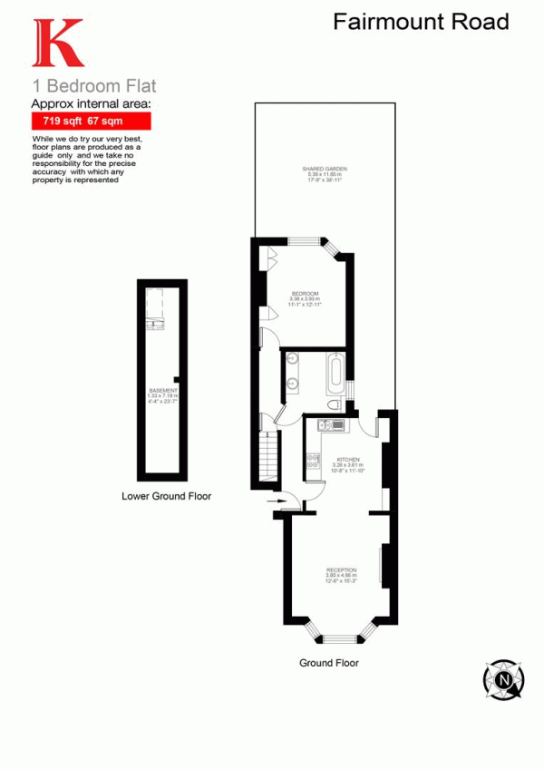 Floor Plan Image for 1 Bedroom Flat for Sale in Fairmount Road, SW2