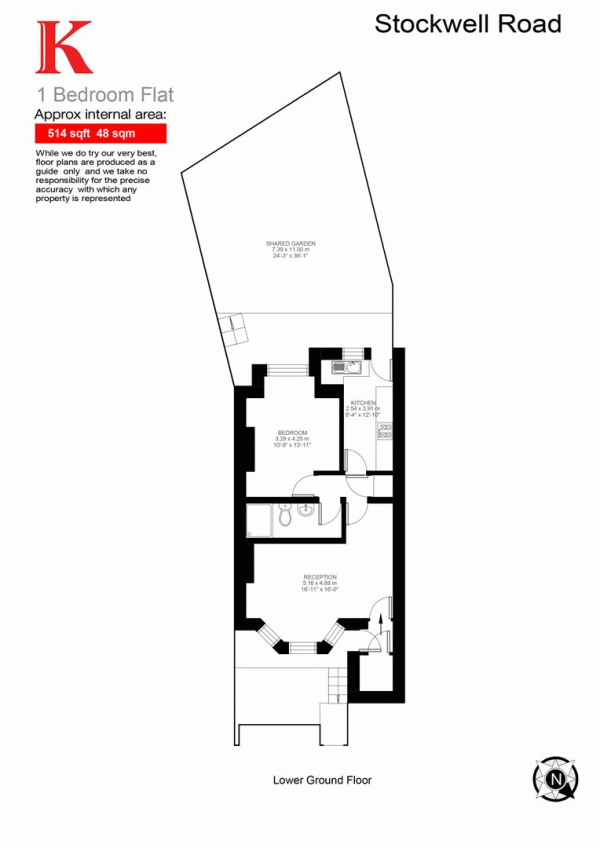 Floor Plan Image for 1 Bedroom Flat for Sale in Stockwell Road, SW9