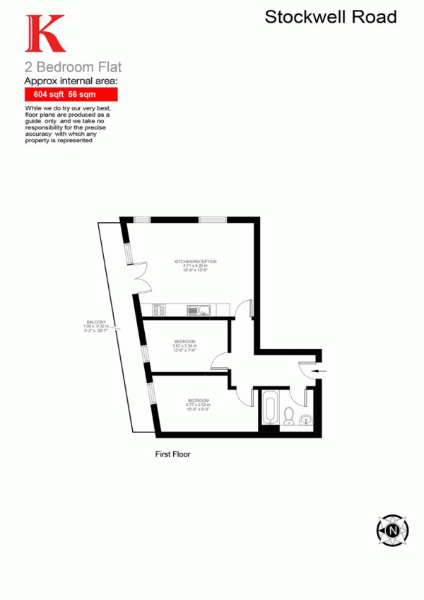 Floor Plan Image for 2 Bedroom Flat for Sale in Stockwell Road, SW9