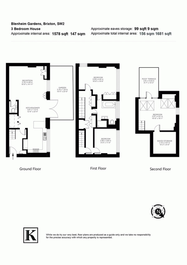 Floor Plan Image for 3 Bedroom Property for Sale in Blenheim Gardens, SW2