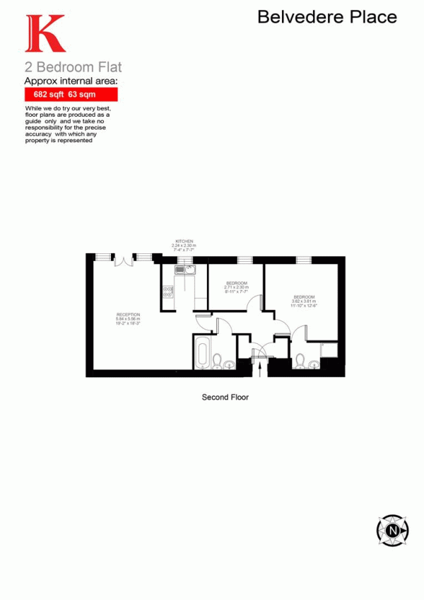 Floor Plan Image for 2 Bedroom Flat for Sale in Belvedere Place, SW2