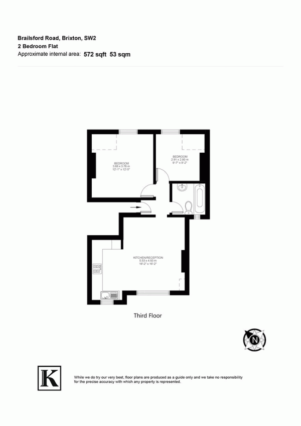 Floor Plan for 2 Bedroom Flat for Sale in Brailsford Road, SW2, SW2, 2TB -  &pound485,000