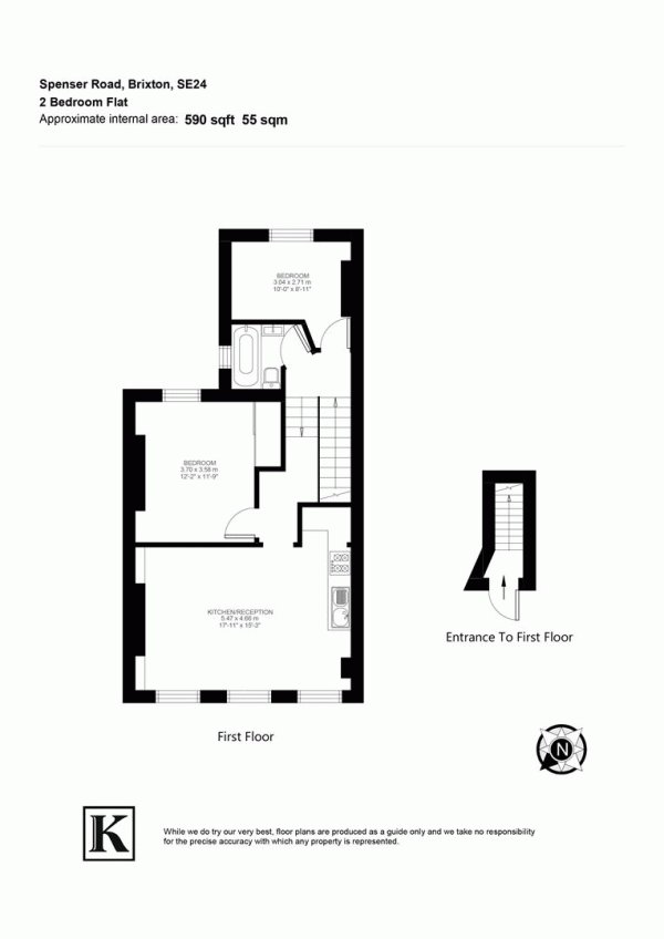 Floor Plan Image for 2 Bedroom Flat for Sale in Spenser Road, SE24