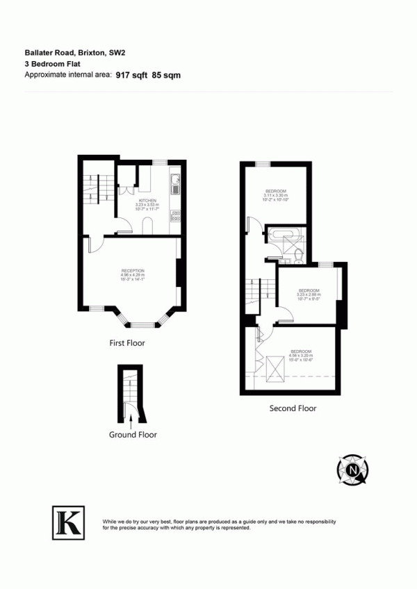 Floor Plan Image for 3 Bedroom Flat for Sale in Ballater Road, SW2