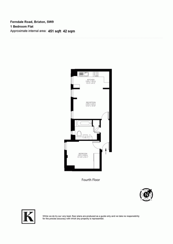 Floor Plan for 1 Bedroom Flat for Sale in Ferndale Road, SW9, SW9, 8AU -  &pound375,000