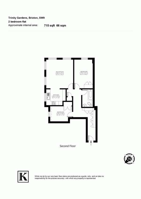 Floor Plan for 2 Bedroom Flat for Sale in Trinity Gardens, SW9, SW9, 8DP -  &pound520,000