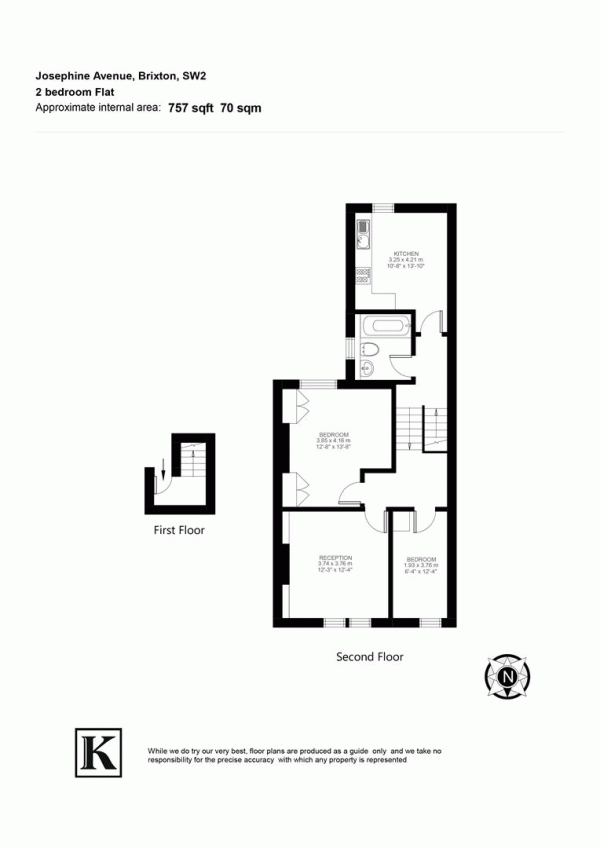 Floor Plan Image for 2 Bedroom Flat for Sale in Josephine Avenue, SW2