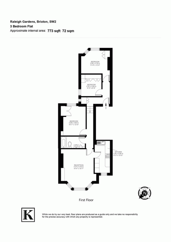 Floor Plan Image for 3 Bedroom Flat for Sale in Raleigh Gardens, SW2