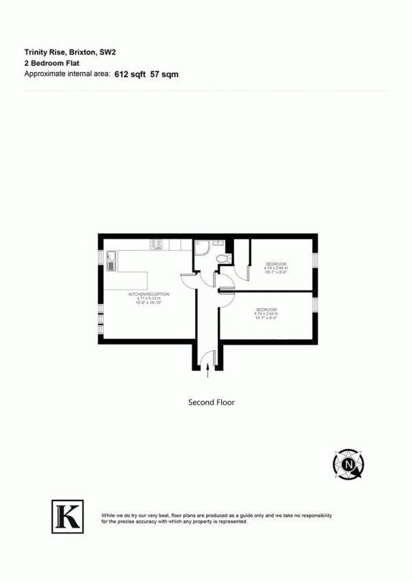 Floor Plan for 2 Bedroom Flat for Sale in Trinity Rise, SW2, SW2, 2QP -  &pound450,000