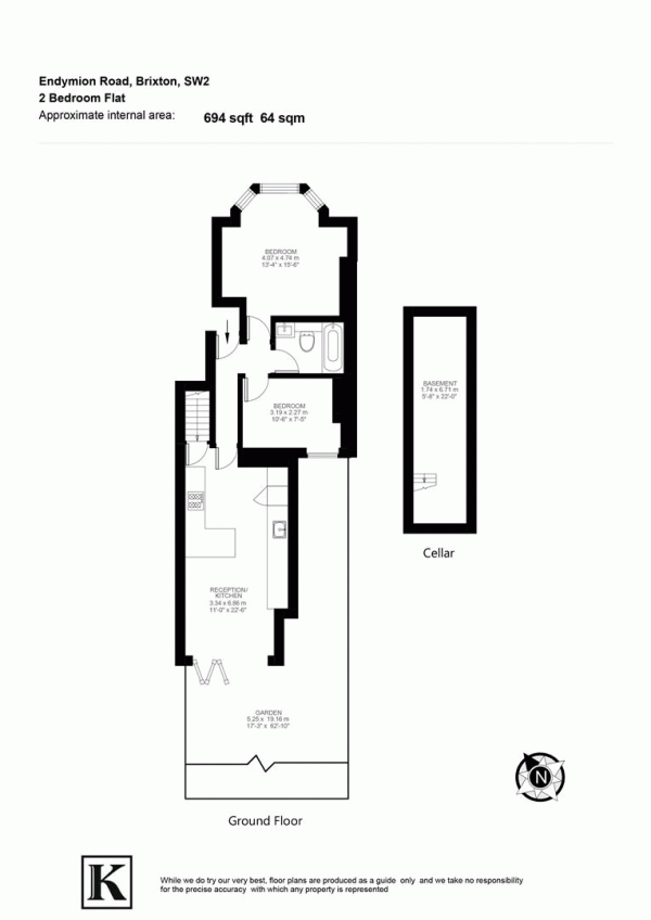 Floor Plan for 2 Bedroom Flat for Sale in Endymion Road, SW2, 2BU -  &pound600,000