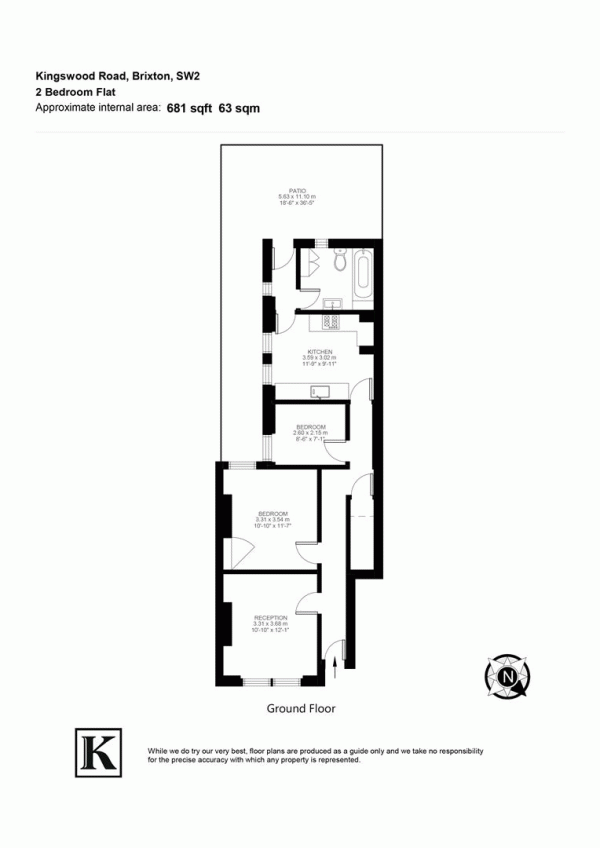 Floor Plan for 2 Bedroom Flat for Sale in Kingswood Road, SW2, SW2, 4JL -  &pound499,950