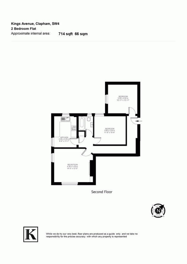 Floor Plan for 2 Bedroom Flat for Sale in Kings Avenue, SW4, SW4, 8EE -  &pound475,000