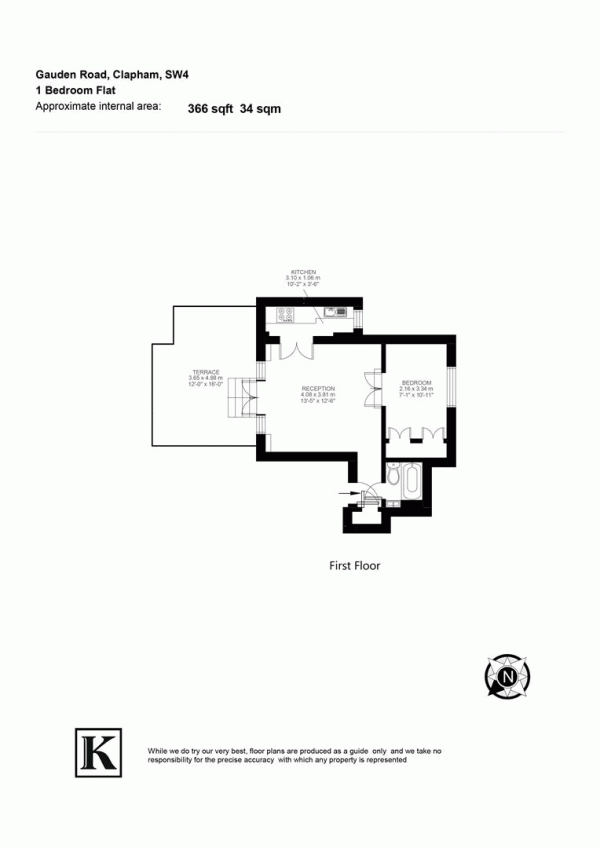 Floor Plan for 1 Bedroom Flat for Sale in Gauden Road, SW4, SW4, 6LR -  &pound365,000