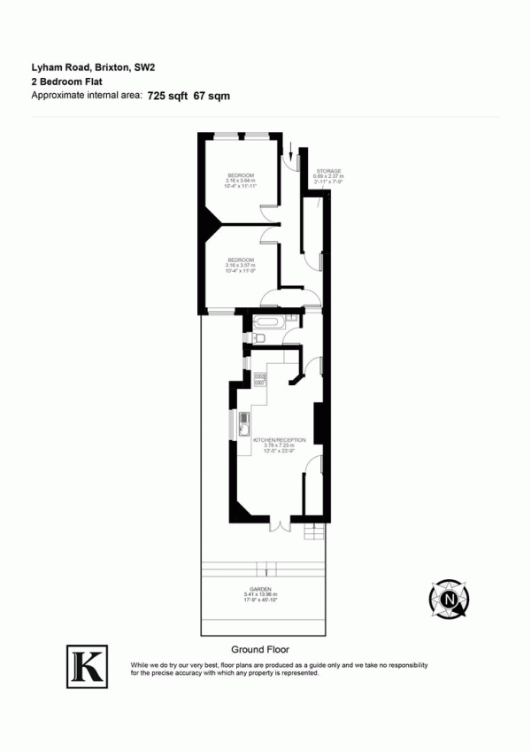 Floor Plan for 2 Bedroom Flat for Sale in Lyham Road, SW2, SW2, 5NT -  &pound499,999