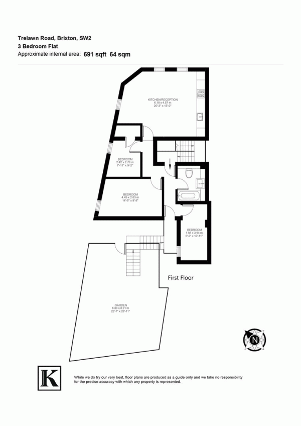 Floor Plan Image for 3 Bedroom Flat for Sale in Trelawn Road, SW2